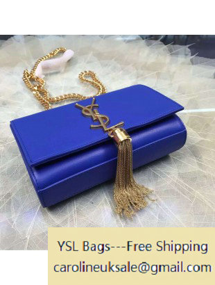 2015 Saint Laurent Classic Small Monogram Tassel Satchel 354120 in Smooth Calfskin Royal Blue - Click Image to Close