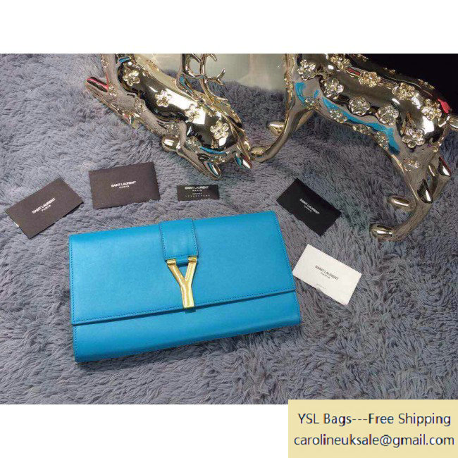 Saint Laurent Classic Y Clutch in Blue Leather