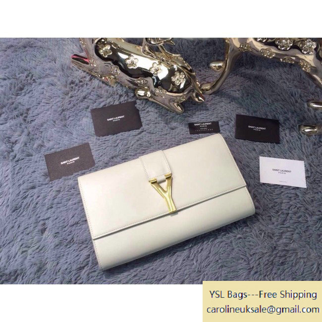 Saint Laurent Classic Y Clutch in White Leather