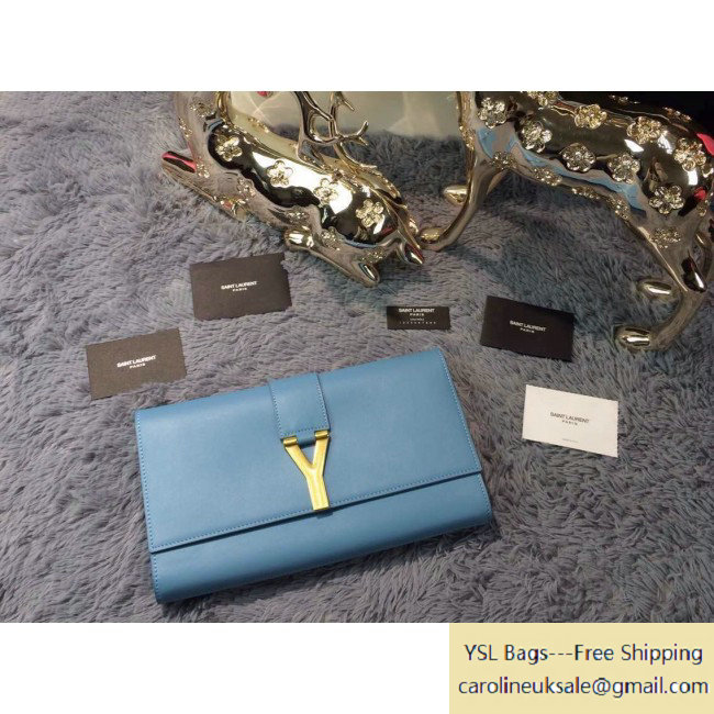 Saint Laurent Classic Y Clutch in Baby Blue Leather
