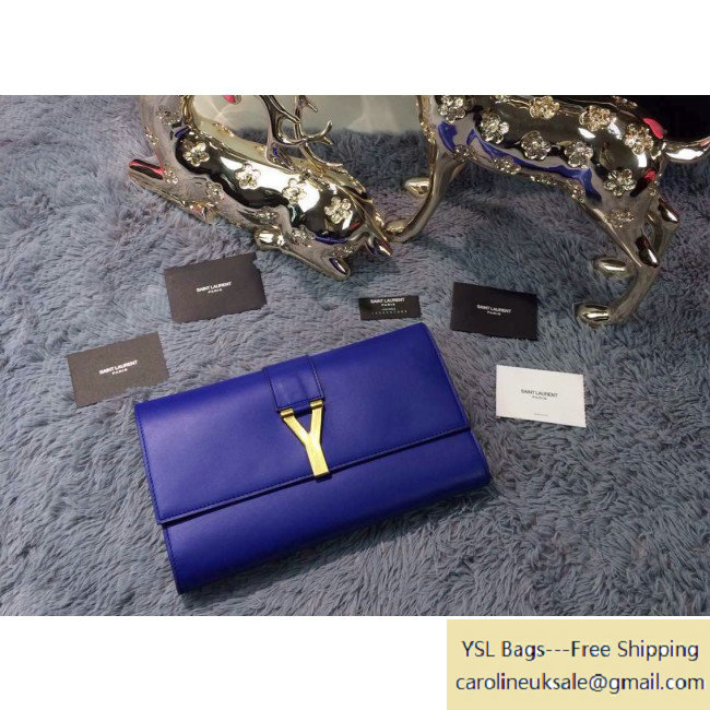 Saint Laurent Classic Y Clutch in Royal Blue Leather - Click Image to Close