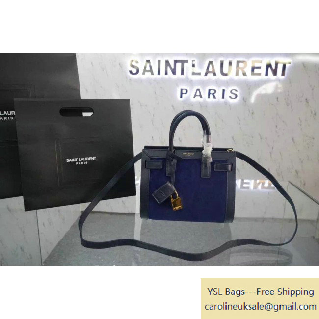 Saint Laurent Classic Nano Sac De Jour Bag in Blue Sude and Calfskin
