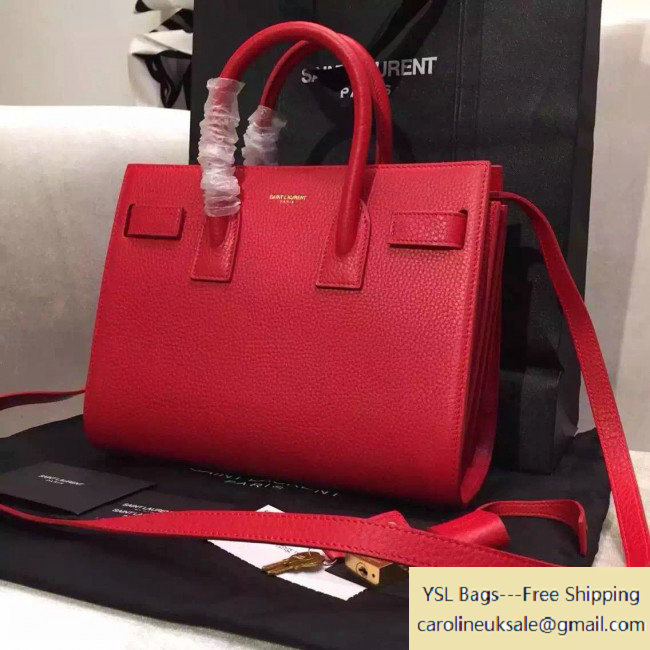 Saint Laurent Classic Baby Sac De Jour in Red Grained Leather