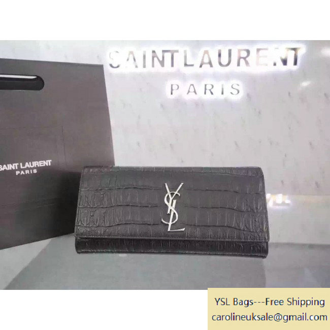 Saint Laurent 326079 Classic Monogram Clutch in Black Crocodile Embossed Leather - Click Image to Close