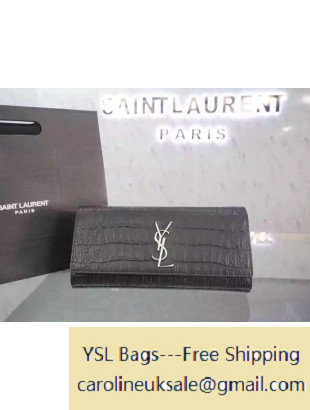 Saint Laurent 326079 Classic Monogram Clutch in Black Crocodile Embossed Leather