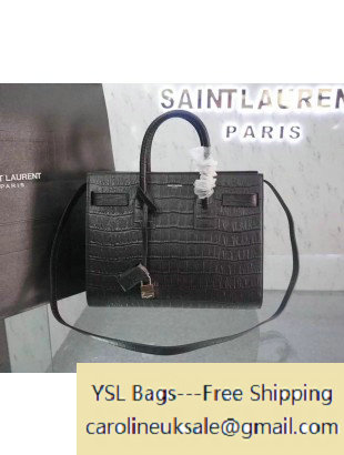 Saint Laurent Classic Small Sac De Jour Bag in Black Crocodile Embossed Leather