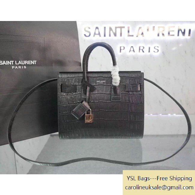 Saint Laurent Classic Baby Sac De Jour Bag in Black Crocodile Embossed Leather