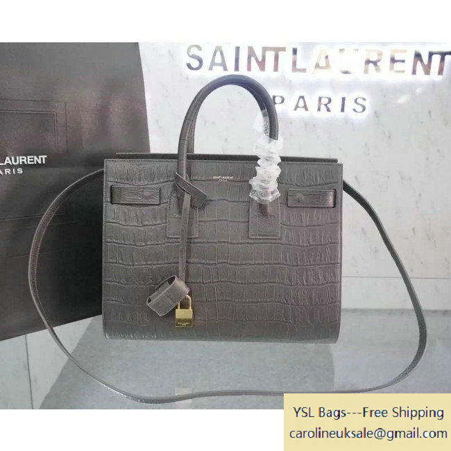 Saint Laurent Classic Small Sac De Jour Bag in Grey Crocodile Embossed Leather - Click Image to Close