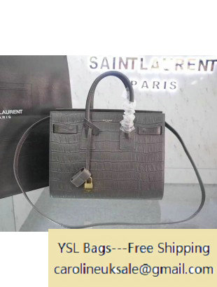 Saint Laurent Classic Small Sac De Jour Bag in Grey Crocodile Embossed Leather