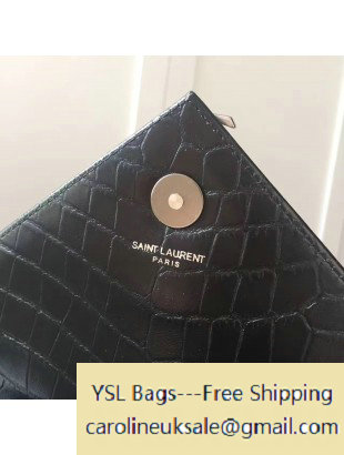 2016 Saint Laurent Classic Medium Monogram College Bag in Crocodile Pattern Calfskin Black 392737