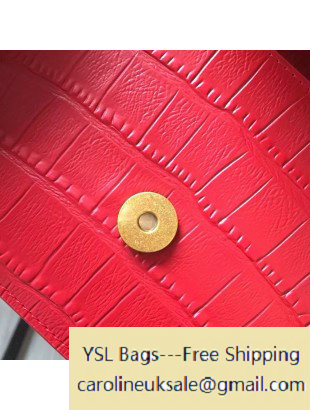 2016 Saint Laurent Monogram Shoulder Bag in Crocodile Pattern Calfskin Red 394195