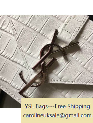2016 Saint Laurent Monogram Shoulder Bag in Crocodile Pattern Calfskin White 394195 - Click Image to Close