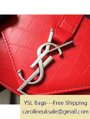 2016 Saint Laurent Classic Baby Monogram Chain Bag in Crocodile Pattern Calfskin Red 399289