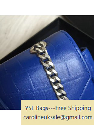 2016 Saint Laurent Classic Baby Monogram Chain Bag in Crocodile Pattern Calfskin Royal Blue 399289 - Click Image to Close