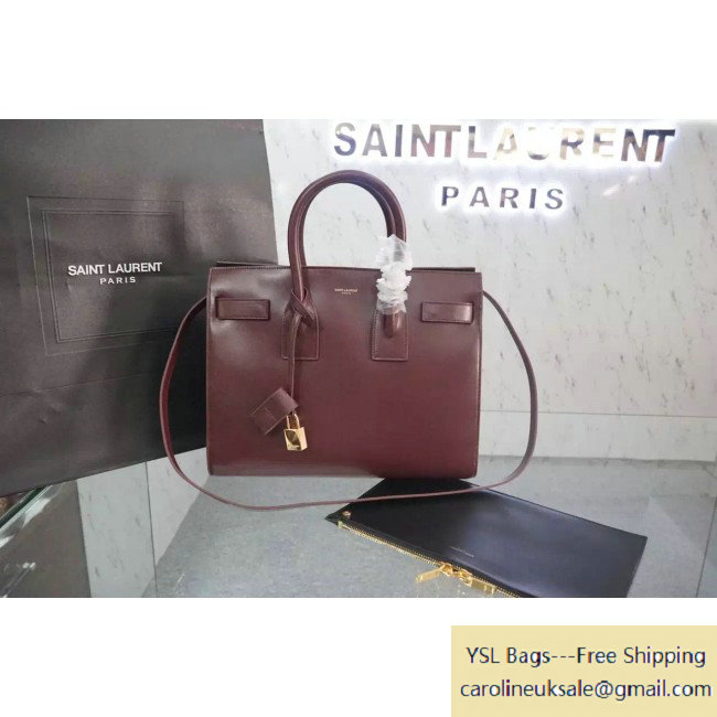 Saint Laurent Classic Small Sac De Jour Bag in Burgundy Leather