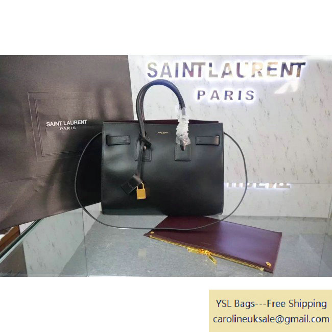 Saint Laurent Classic Small Sac De Jour Bag in Black/Burgundy Leather