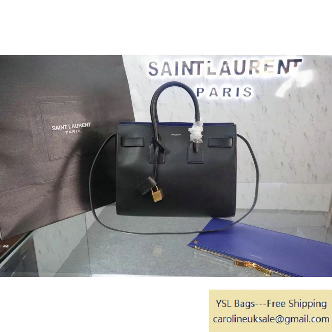 Saint Laurent Classic Small Sac De Jour Bag in Black/Blue Leather