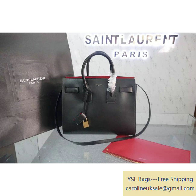 Saint Laurent Classic Small Sac De Jour Bag in Black/Red Leather