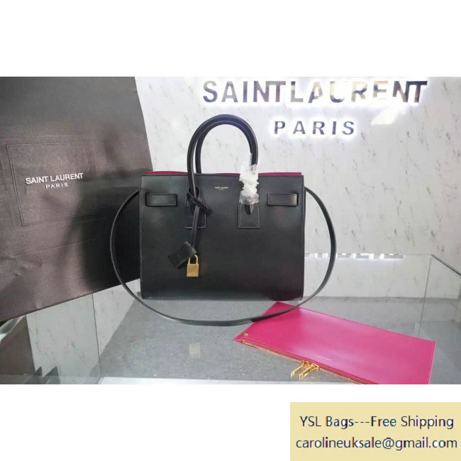 Saint Laurent Classic Small Sac De Jour Bag in Black/Rosy Leather