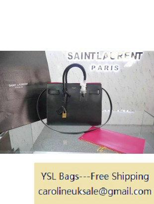 Saint Laurent Classic Small Sac De Jour Bag in Black/Rosy Leather