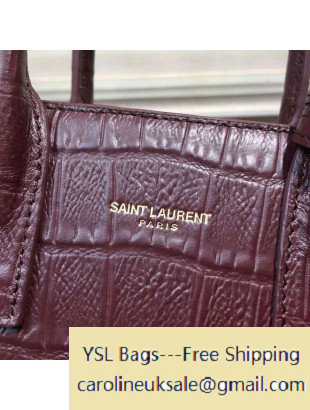 Saint Laurent Classic Nano Sac De Jour Bag in Burgundy Crocodile Embossed Leather