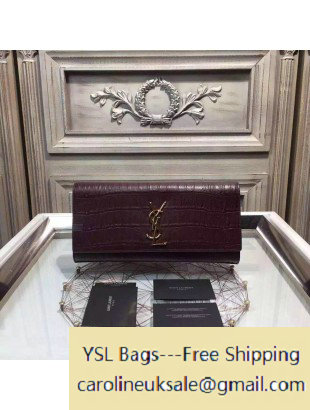 Saint Laurent 326079 Classic Monogram Clutch in Burgundy Crocodile Embossed Leather - Click Image to Close
