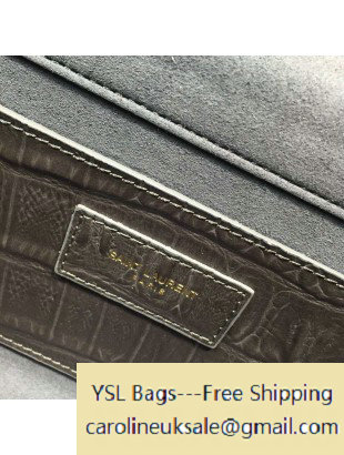 Saint Laurent 326080 Classic Monogram Tassel Clutch in Grey Crocodile Embossed Leather