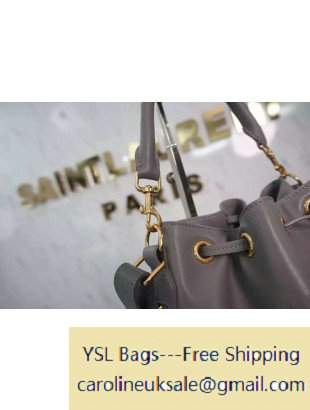 2015 Saint Laurent Emmanuelle Fringed Bucket Bag in Fog Leather