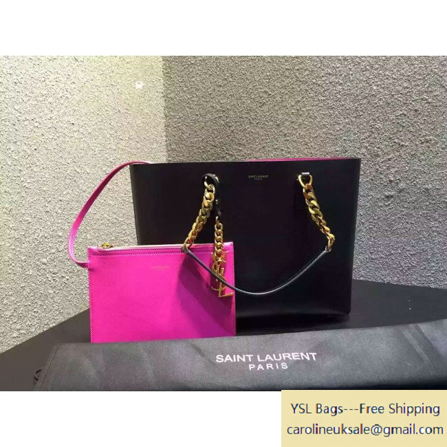2015 Saint Laurent 372090 Tote Bag in Black/Rosy Leather - Click Image to Close