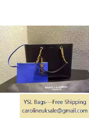 2015 Saint Laurent 372090 Tote Bag in Black/Blue Leather