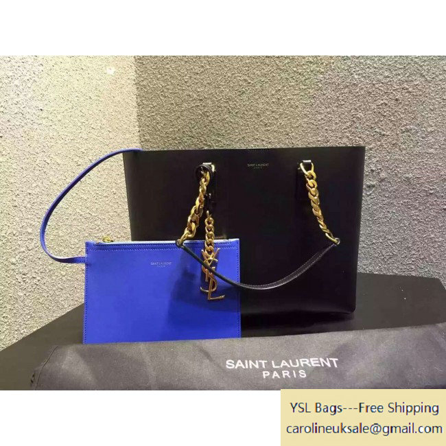 2015 Saint Laurent 372090 Tote Bag in Black/Blue Leather - Click Image to Close