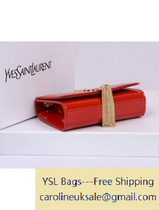 Saint Laurent Cassandre Small Tassel Crossbody Patent Leather Bag Red