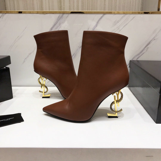 2020 Saint Laurent OPYUM Ankle Boots in Toffee Leather with bronze ...