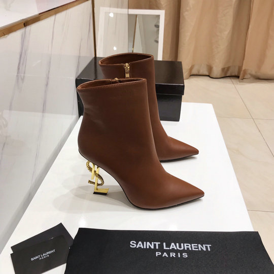 2020 Saint Laurent OPYUM Ankle Boots in Toffee Leather with bronze ...