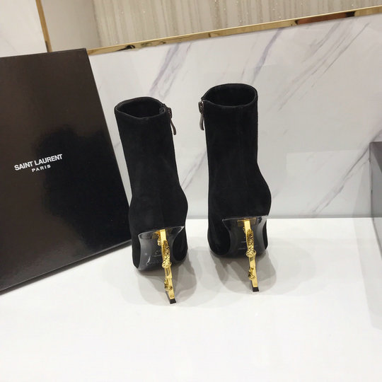 2020 Saint Laurent OPYUM Ankle Boots in Black with bronze snake heel ...