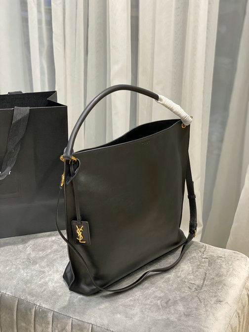 2020 Saint Laurent Tag Hobo Bag in black smooth saddle leather [635266B ...