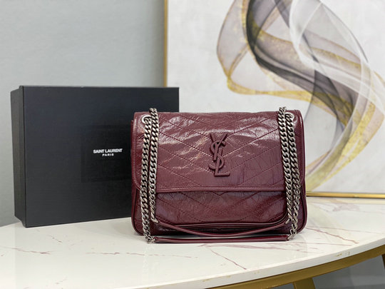 2018 Cheap Saint Laurent Medium Niki Chain Bag in Burgundy Vintage Crinkled and Quilted Leather