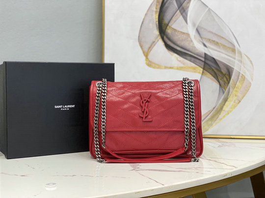 2020 Saint Laurent Medium Niki Chain Bag in Red Vintage Crinkled and Quilted Leather
