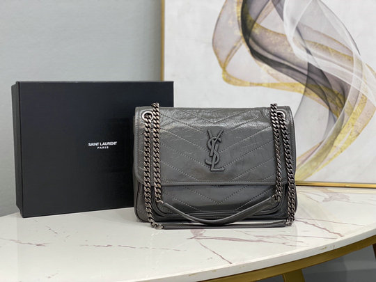 2018 Cheap Saint Laurent Medium Niki Chain Bag in Dark Grey Vintage Crinkled and Quilted Leather
