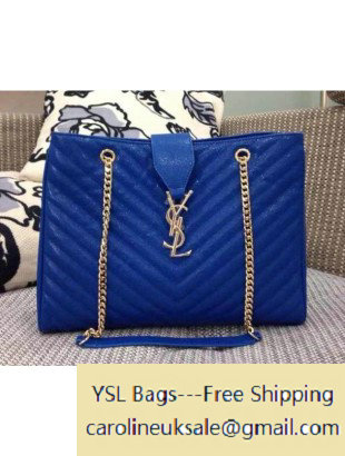 Saint Laurent Cassandre Chain-Strap Matelasse Shopper Bag blue