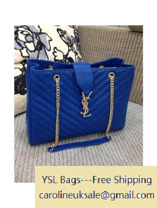 Saint Laurent Cassandre Chain-Strap Matelasse Shopper Bag blue - Click Image to Close
