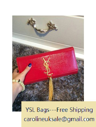 Saint Laurent caviar leather Classic Monogramme Tassel Clutch Bag red - Click Image to Close