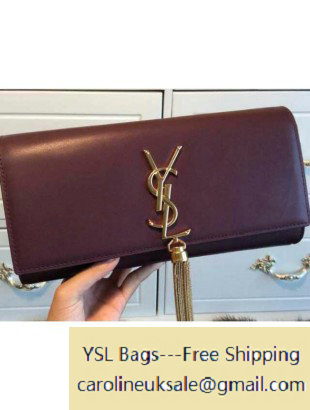 Saint Laurent Classic Monogramme Tassel Clutch Bag burgundy - Click Image to Close