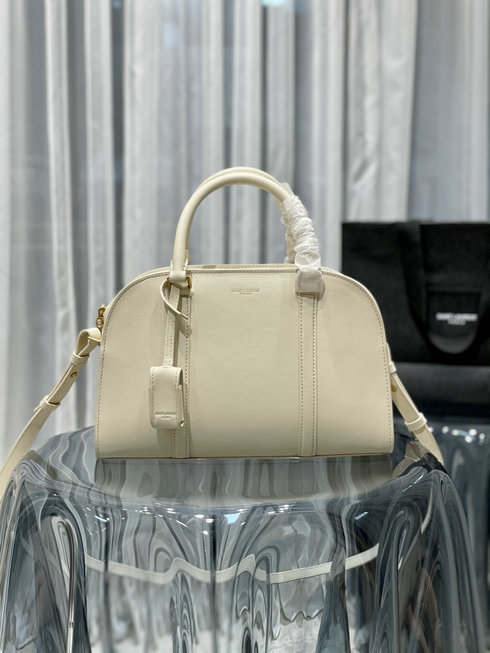 2021 Saint Laurent Lock Baby Duffle in Blanc Vintage Smooth Leather ...